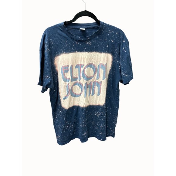 Elton John 42 Navy Blue Splatter T-Shirt L cotton - Picture 1 of 3